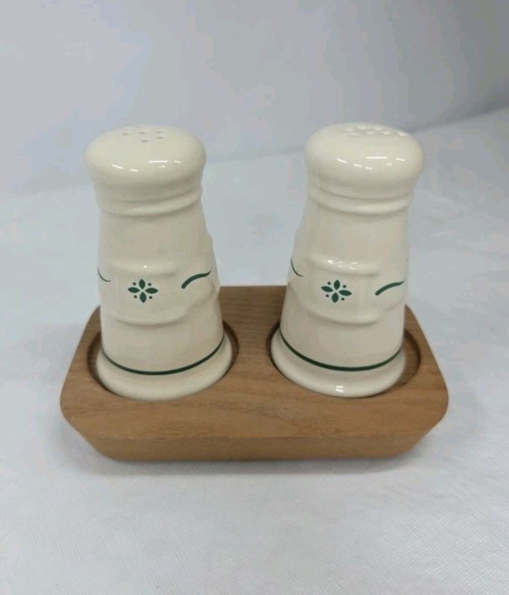 Vintage Longaberger Woven Traditions Heritage Green Salt & Pepper Shakers